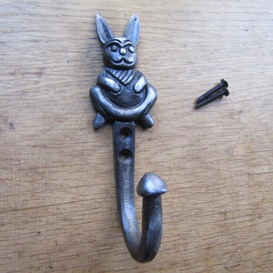 Rustic iron vintage coat hook retro RABBIT woodland farm hanger pegs vintage cast iron antique iron finish