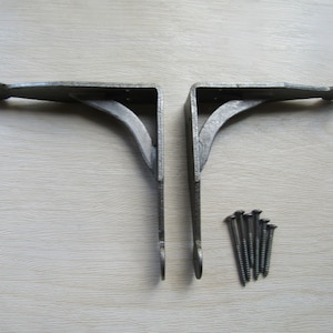 PAIR of Rustic iron shelf brackets Scaffold antique vintage 5&quot; HAND FORGED Blacksmith old retro shelving brackets Iron finish