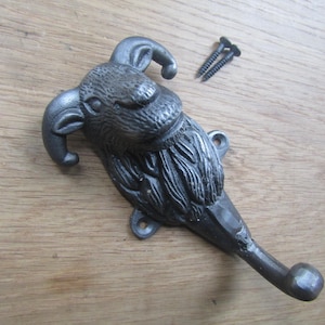 Rustic iron vintage coat hook retro RAMS HEAD FARM house country hanger pegs vintage cast iron antique iron finish