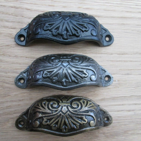 ORNATE CUP HANDLE vintage cabinet handle cupboard drawer shell handle Antique iron Black Antique brass copper