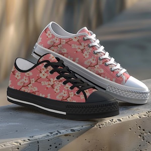 Black Shoes Cherry Blossom White Sneakers Sakura Flower Gift for Daughter Botanical Footwear Floral Shoes for Women