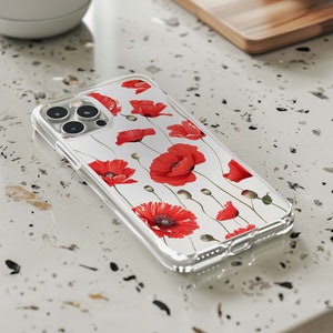 Clear iPhone Case Poppy Phone Case Boho Wildflower iPhone 14 Flower Case Gift Garden Lover Botanical iPhone 13 Case Floral Transparent