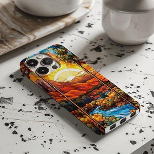 iPhone 15 Case Nature Phone Case Stained Glass iPhone 14 Mountain Case Gift for Outdoor Lover Sunset iPhone 13 Case