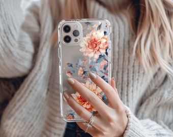 Clear iPhone Case Dahlia Phone Case Boho Wildflower iPhone 14 Flower Case Gift Garden Lover Botanical iPhone 13 Case Floral Transparent