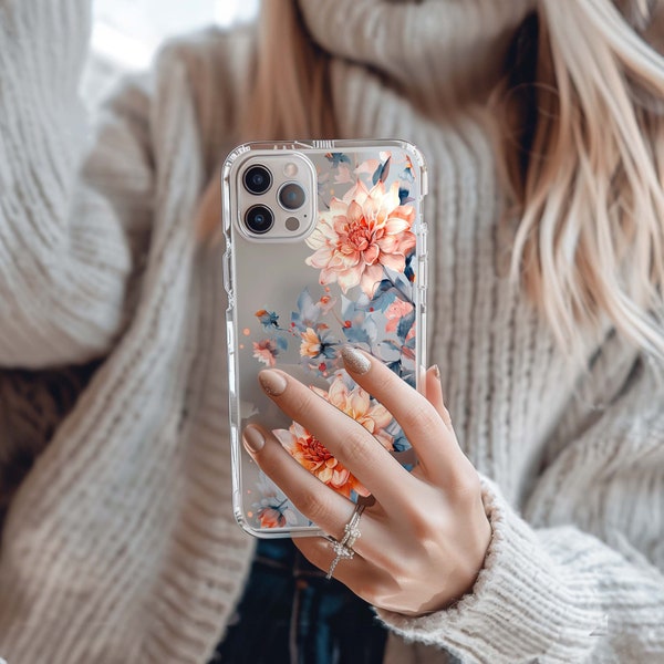 Clear iPhone Case Dahlia Phone Case Boho Wildflower iPhone 14 Flower Case Gift Garden Lover Botanical iPhone 13 Case Floral Transparent