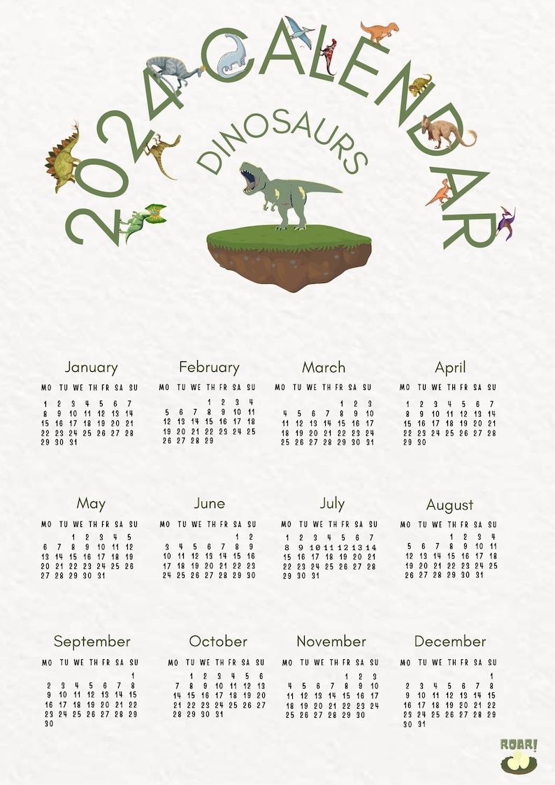 Dino 2024 Calendar 2024 Kids Calendar Children's Room Etsy Canada