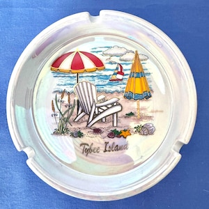 Vintage Ashtray-Tybee Island Georgia-Irridized-Gold Highlights