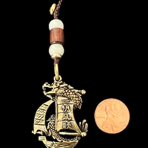 Brass Dragon on a Ship Keychain Pendant