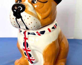 Vintage Cookie Jar-English Bulldog with Union Jack Tie