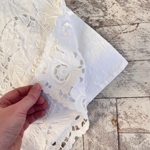 Vintage antique Embroidered Cotton Pillowcase, Small Cutwork Lace Pillowcase, Bedroom Decor, Shabby Chic, Cottage Style, farm house style