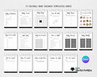 17 Editable Baby Shower Games | Black and White Design | Gender Neutral | Canva