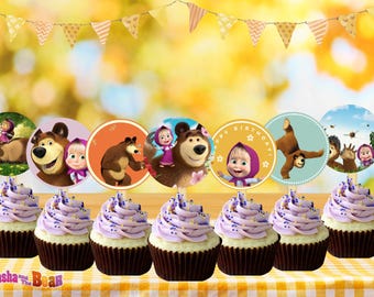 Masha and Bear cupcake topper printable, PNG. file