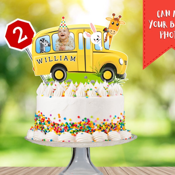 The wheels on the bus PNG, SVG, Customizable cake topper for birthday