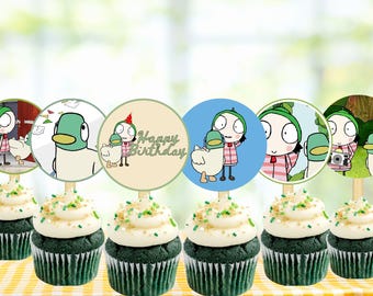 Sara e Duck Topper per torta di compleanno stampabile, pronto per la stampa. File PNG