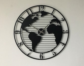 World Clock, Cool Clock, Unique Wall Clock, Minimalist Wall Decor, Modern Clock, Metal Wall Clock, Gift, eye catching clock, Office clock