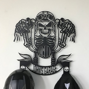Custom Metal Motorcycle Sign Helmet Holder, Special Gift, Wall Art, Helmet Holder, outstanding, skull motorcycle jacket holder, bike helmet