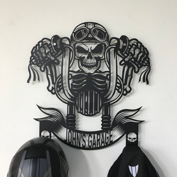 Custom Metal Motorcycle Sign Helmet Holder, Special Gift, Wall Art, Helmet Holder, outstanding, skull motorcycle helmet holder, bike