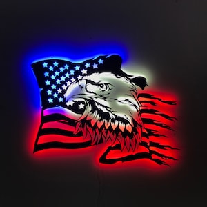 American Eagle USA Flag Metal Led, Led USA Flag, Eagle Led Wall Art, Metal Led Bar Sign, Eagle Led Flag, Metal Decor, LED sign