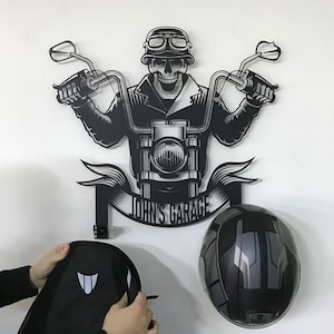 Custom Metal Motorcycle Sign Helmet Holder, Special Gift, Wall Art, Helmet Holder, outstanding, skull motorcycle helmet holder, bike