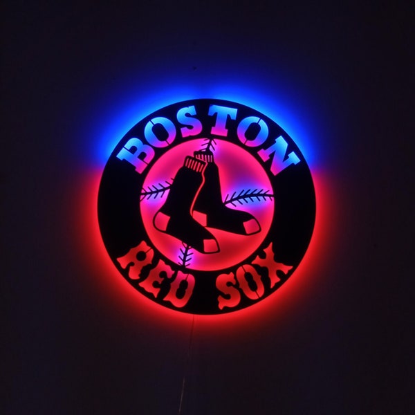 Logo della squadra di baseball, insegna in metallo dei Boston Red Sox, arte da parete a led in metallo, insegna in metallo a led, regalo mancato, arte della squadra a led