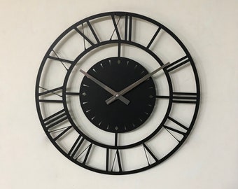 Silent Metal Wall Clock, Unique Wall Clock, Minimalist Wall Decor, Roman, Modern Clock, Housewarming Gift, Gift for her, Cool wall clock