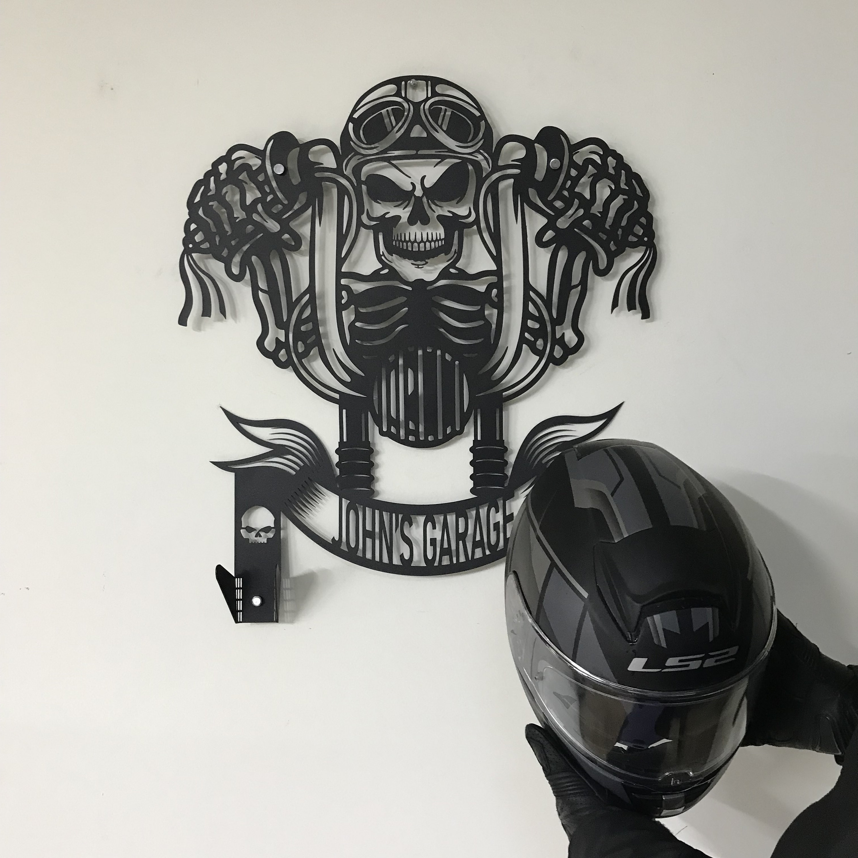 Custom Metal Motorcycle Sign Helmet Holder, Special Gift, Wall Art