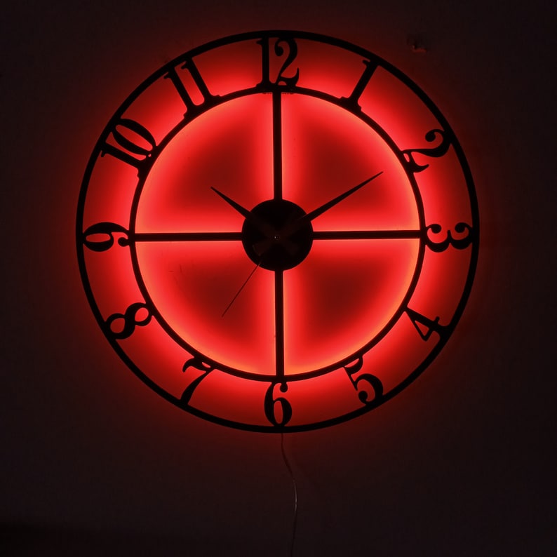 Lighted Wall Decor, Unique Led Wall Clock, Modern Led Clock, Metal Wall
