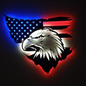 Amerikaanse adelaar VS vlag metalen led, led vlag VS, adelaar led kunst aan de muur, metalen led bar bord, adelaar led kaart vlag, metalen decor, led-bord