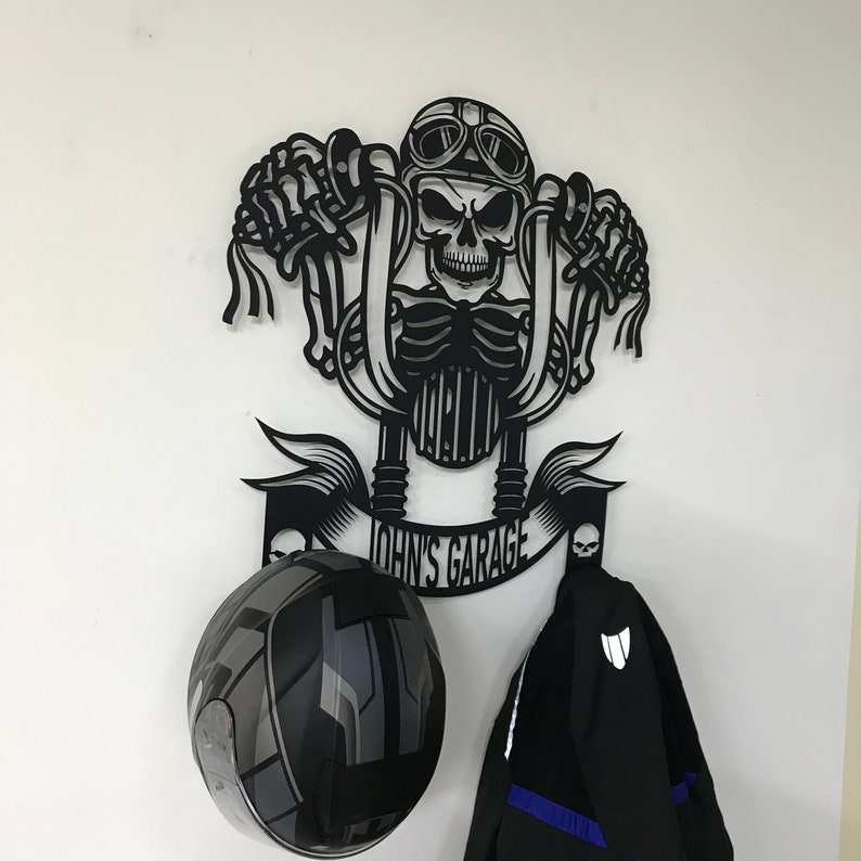 Custom Metal Motorcycle Sign Helmet Holder, Special Gift, Wall Art