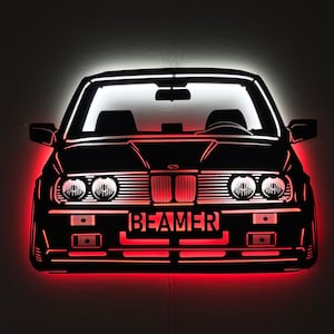 Custom Car, Led Lighted BMW E30 Car Front view, Custom Metal Car Sign, Car wiew, Car Wall Art, Car Gift For Him