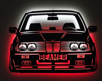 Custom Car, Led Lighted BMW E30 Car Front view, Custom Metal Car Sign, Car wiew, Car Wall Art, Car Gift For Him