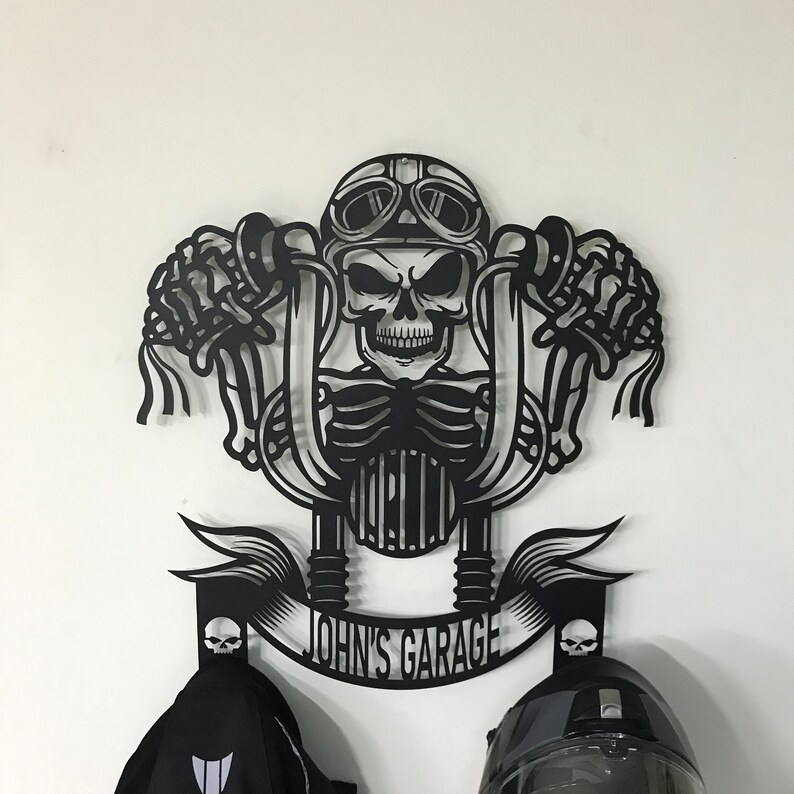 Custom Metal Motorcycle Sign Helmet Holder, Special Gift, Wall Art
