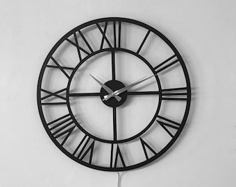 Unique Led Wall Clock, Led Lighted Wall Decor, Modern Led Clock, Metal Led Wall Clock, Roman Numeral Clock, Housewarming Gift, Gift for her