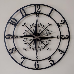 Unique Led Wall Clock, Wall Decor, Modern Led Clock, Metal Led Wall Clock, Compass Clock, Housewarming Gift, Gift for her, cool wall clock