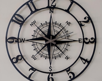 Unique Led Wall Clock, Wall Decor, Modern Led Clock, Metal Led Wall Clock, Compass Clock, Housewarming Gift, Gift for her, cool wall clock