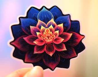 Holographic Lotus Flower Sticker, Black Dahlia, Shiny Decal, Magnet
