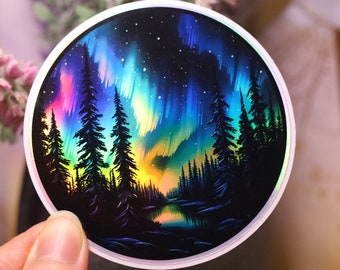 Holographic Aurora Borealis Sky Rainbow Decal Laptop Magical Astral Shiny Handmade Die-Cut Scrapbooking Night Northern Lights Holo Moon Star