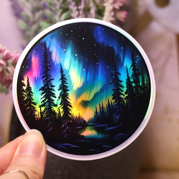 Holographic Aurora Borealis Sky Rainbow Decal Laptop Magical Astral Shiny Handmade Die-Cut Scrapbooking Night Northern Lights Holo Moon Star