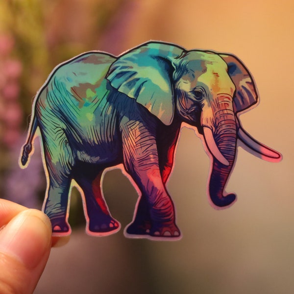 Holographic Elephant Sticker Rainbow Decal Laptop Hydro  Shiny Handmade Die-Cut BuJo Scrapbooking Planner Cute safari Animal holo