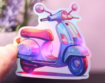 Holographic Moped Sticker Rainbow Vespa Decal Laptop  Tag Shiny Handmade Die-Cut BuJo Scrapbooking Planner Racing Motorbike Scooter