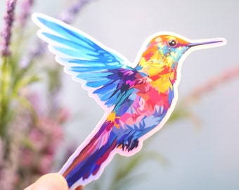 Holographic Hummingbird Sticker, Rainbow Bird Decal, Laptop, Planner, Magnet