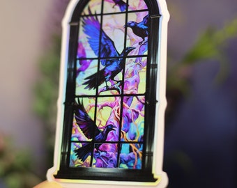 Holographic A Murder Outside My Window Crow Sticker, Gothic Raven Window, Handmade Die-Cut, Magnet