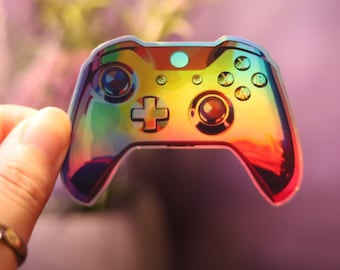 Holographic Video Game Controller Sticker Personalized Rainbow Decal Laptop Tag Gaming Shiny Handmade DieCut streamer gift Foil Gamer