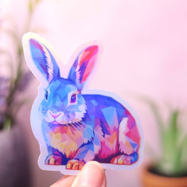 Holographic Rabbit Sticker Rainbow Decal Laptop Hydro Hare Shiny Handmade Die-Cut BuJo Scrapbooking Planner Cute bunny Kawaii furry Animal