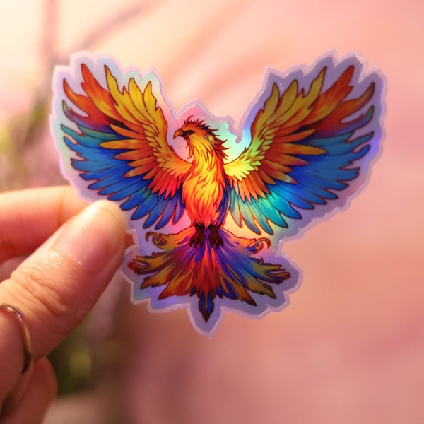 Holographic Phoenix bird Sticker Rainbow Decal Laptop Hydro Tag magic Shiny Handmade Die-Cut BuJo Scrapbooking Planner Cute Kawaii Animal