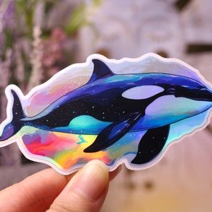 Holographic Orca Killer Whale Sticker Rainbow Decal Laptop  Shiny Handmade Die-Cut BuJo Scrapbooking Planner Cute Fish Animal Magnet