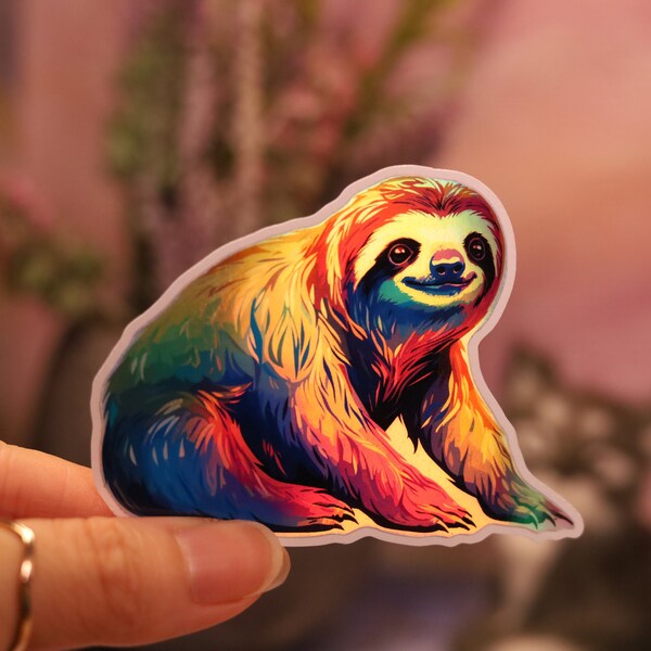 Holographic Sloth Animal Sticker Rainbow Decal Laptop Shiny Handmade Retro Bujo Scrapbooking Planner Cute Kawaii Lazybones Two Three-toed