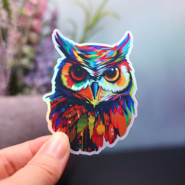 Holographic Owl Sticker Rainbow Holo Decal Laptop Shiny Handmade Bird of Prey Die-Cut Planner Cute Kawaii Dark Night Owlet Animal Hooter