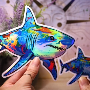 Holographic Great White Shark Sticker, Rainbow Decal, Die-Cut, BuJo Planner, Magnet
