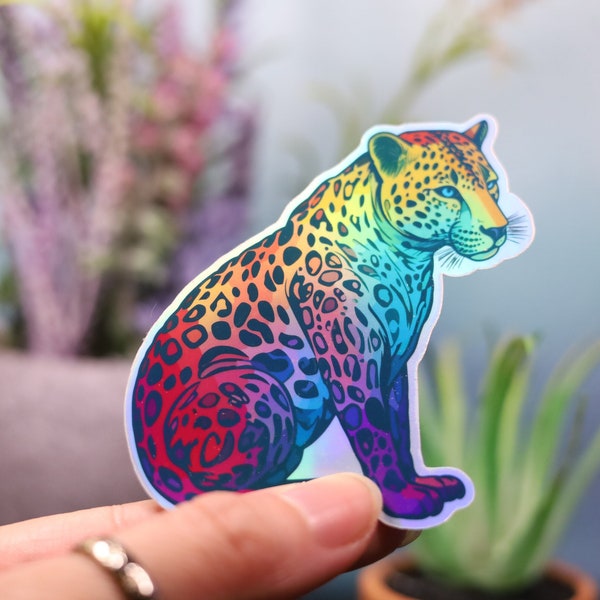 Holographic Leopard Sticker Rainbow Big Cat Jaguar Decal Laptop Hydro  Tag Handmade Die Cut Scrapbooking Planner Cute Kawaii Animal